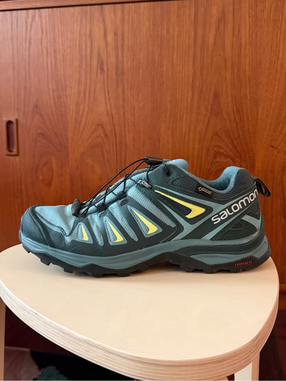 Salomon X Ultra Trail Shoe in Teal with Yellow Accents